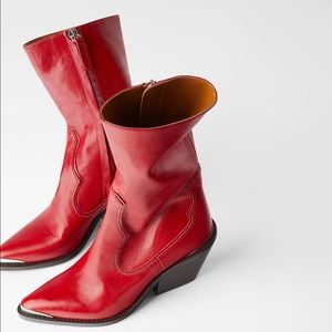 Zara Red heeled cowboy boots EU 37 US 6.5